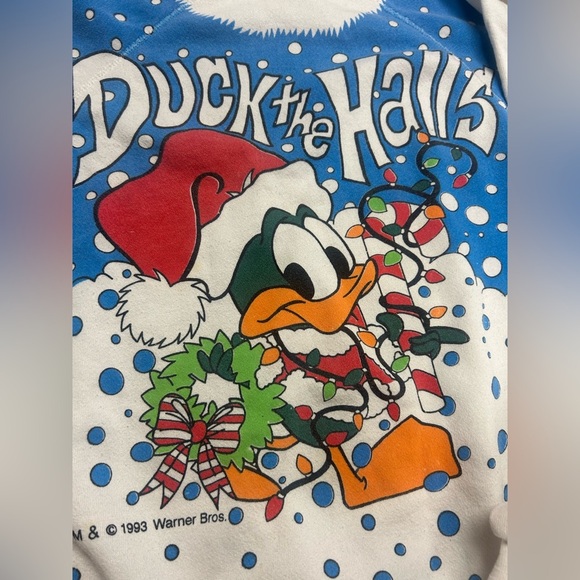 Ugly Christmas Sweater Vintage Holiday Party Duck Made USA L 80s 9 warner bros - Picture 8 of 9
